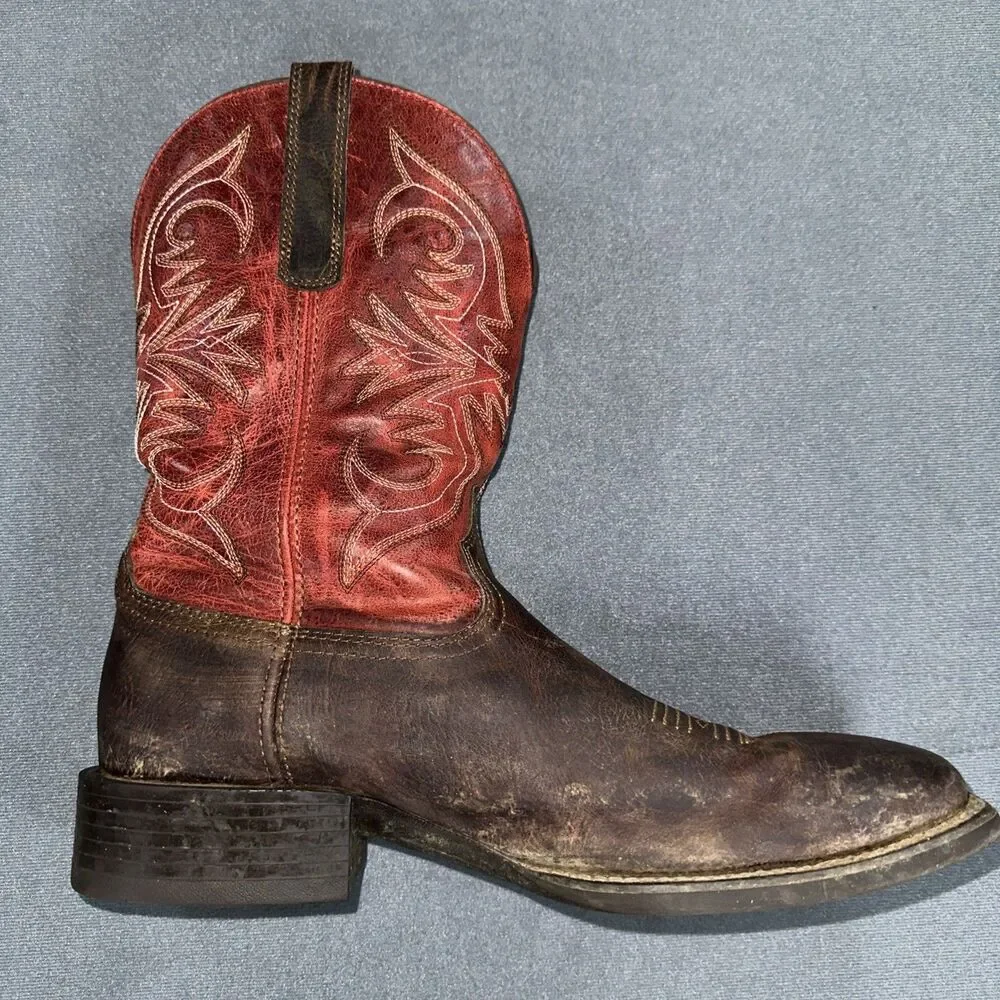 Ariat Sport Pardner Western Cowboy Boots Mens 12 D Brown Red Square Toe 10042391